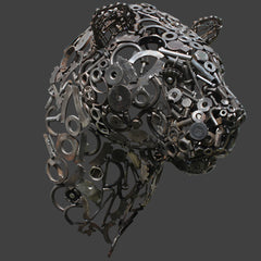Sculpture of a Panther Cheetah made from recycled metal