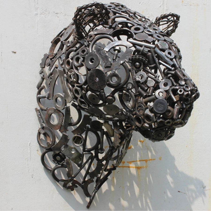 Panther Cheetah sculpture made from recycled metal