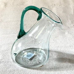 Blown glass slanted jug with teal handle
