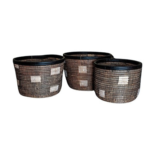 Set of 3 Leather Trim Baskets