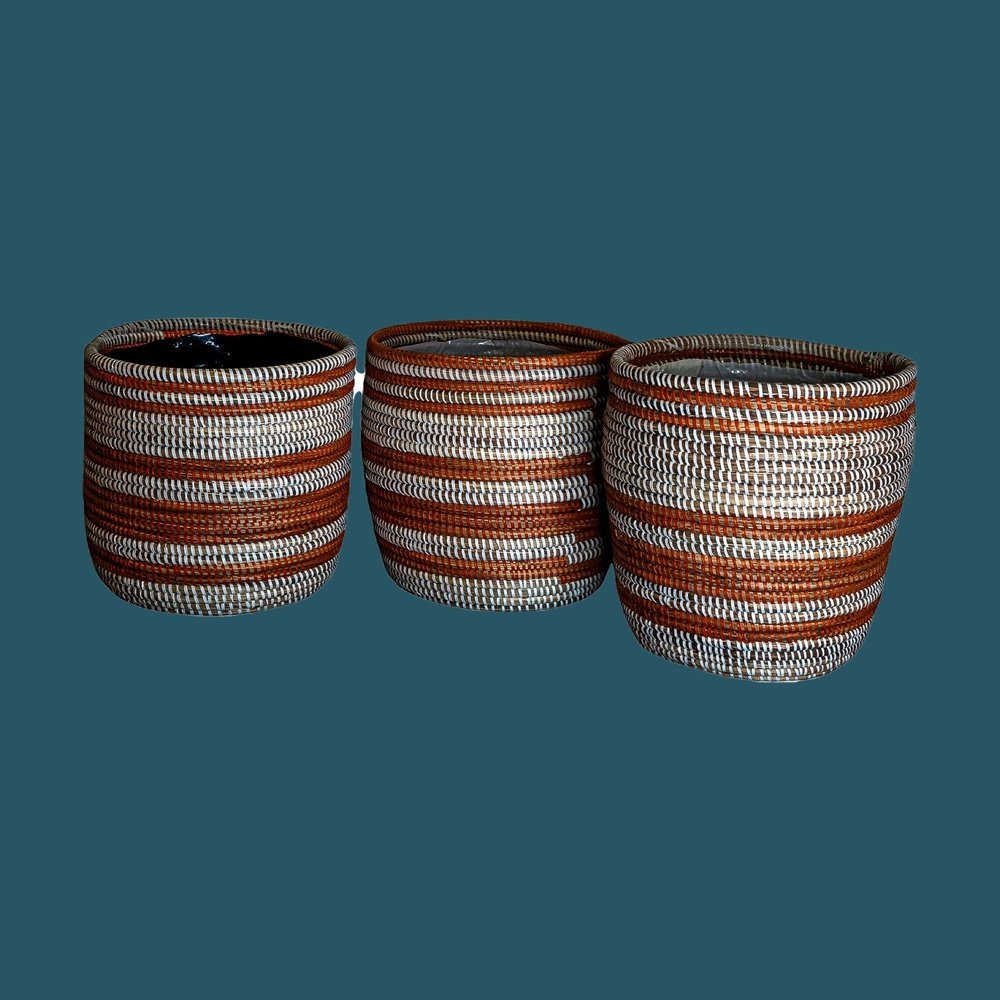 Orange/White Plant Pot Set (3)