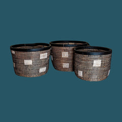 Set of 3 Leather Trim Baskets